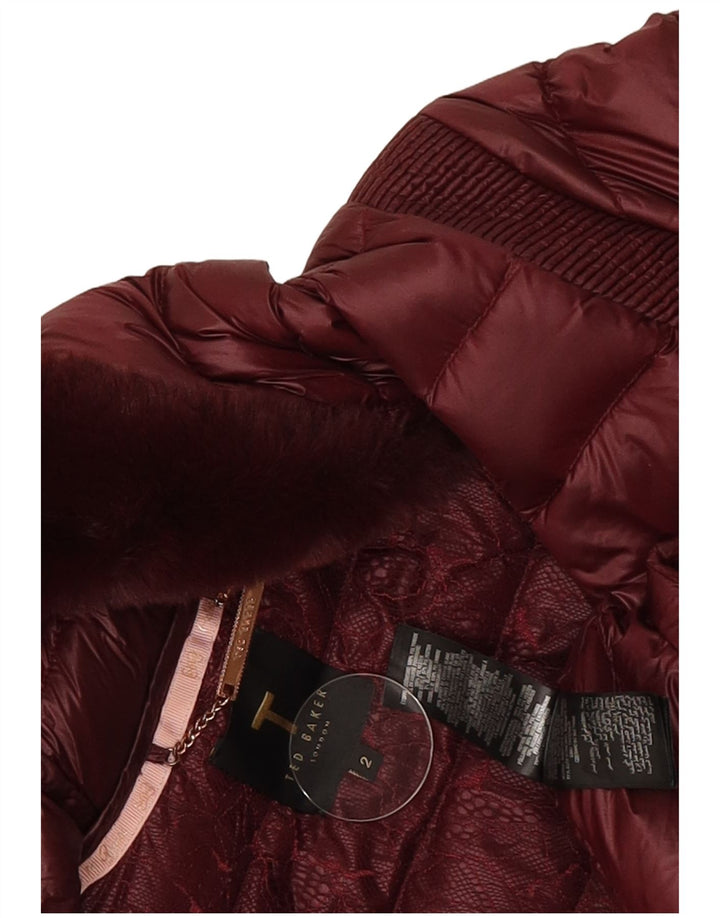 Ted Baker Manteau rembourré à capuche pour femme Taille 2 Petit Bordeaux Polyamide