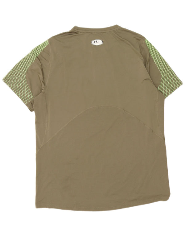 Under Armour Mens Heat Gear T-Shirt Top XL Khaki Geometric
