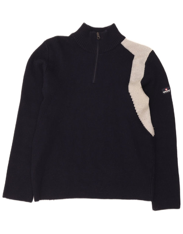 Murphy & Nye Mens Zip Neck Jumper Sweater Small Navy Blue Colourblock Wool