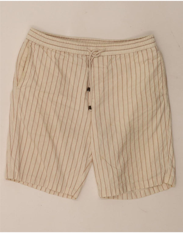 Zara Mens Chino Shorts Large W32 Beige Striped Cotton
