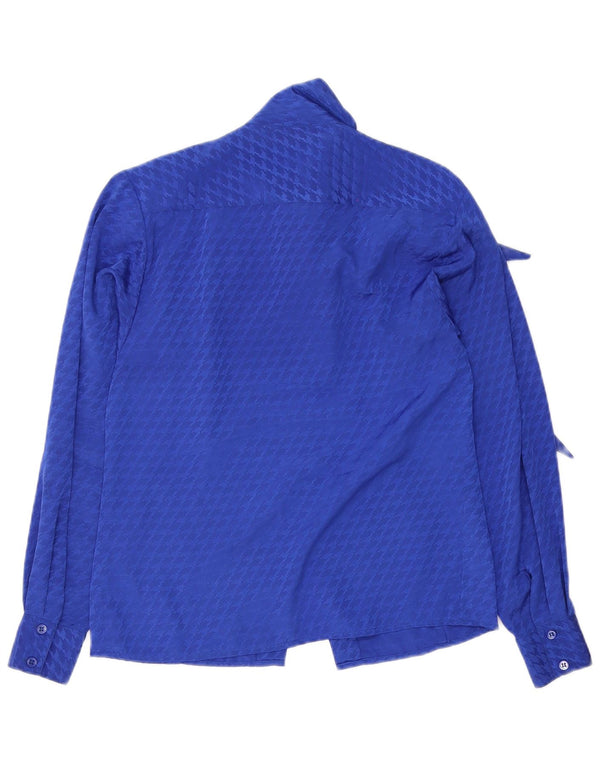 Evan Picone Blusa con lazo frontal para mujer US 4 Small Blue Houndstooth