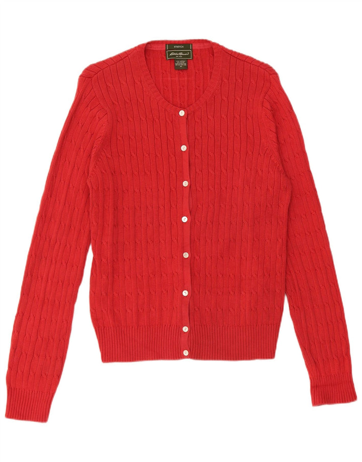 Eddie Bauer Womens Stretch Cardigan Sweater UK 14 Medium Red Cotton