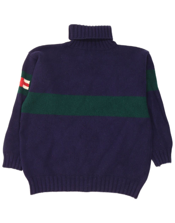 Hackett Dame Roll Neck Jumper Sweater UK 18 XL Navy Blue Colourblock Uld