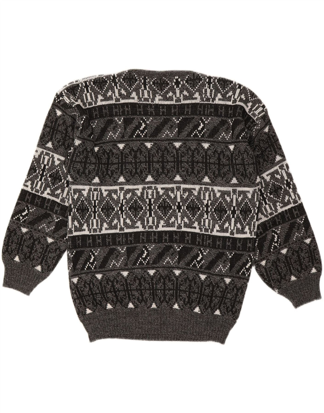 VINTAGE Mens Crew Neck Jumper Sweater Medium Grey Geometric Acrylic Vintage Vintage and Second-Hand Vintage from Messina Hembry 