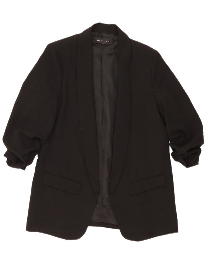 Zara Womens 3/4 Sleeve Open Blazer Jacket UK 14 Large Black Polyester