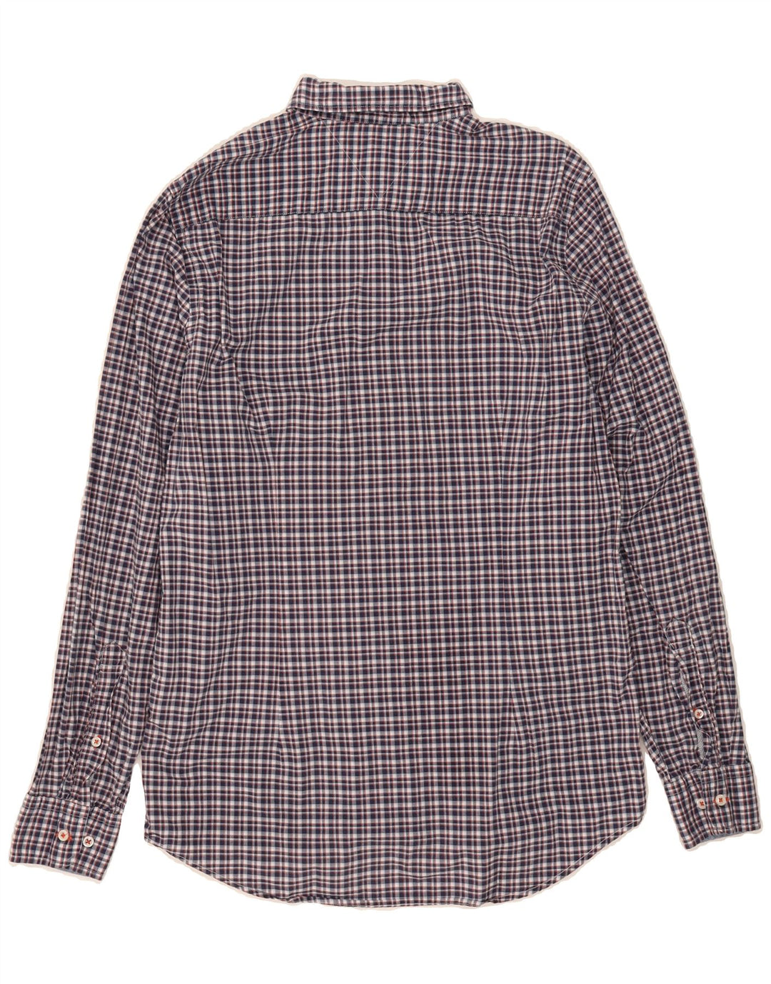 TOMMY HILFIGER Mens Slim Fit Shirt Medium Navy Blue Check Cotton