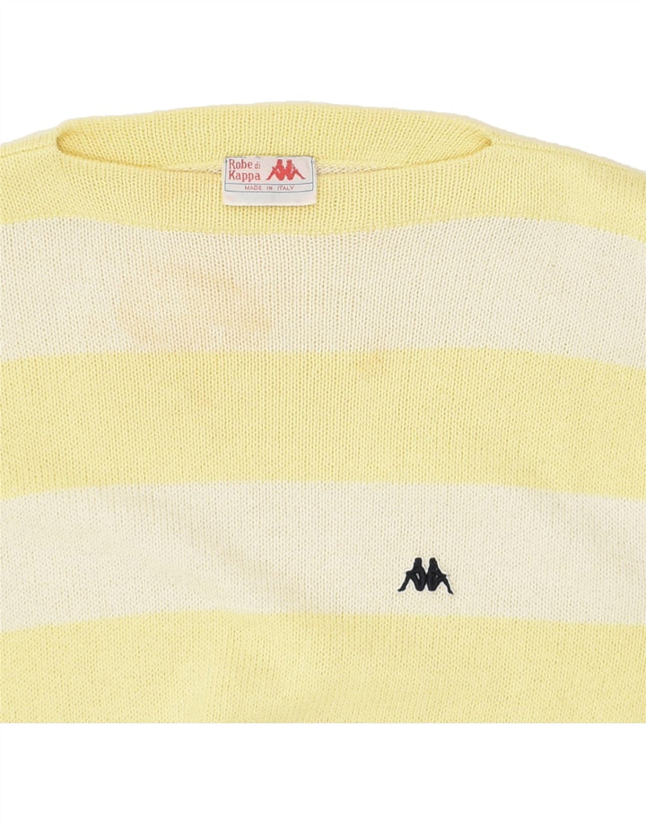 KAPPA Womens Boat Neck Jumper Sweater UK 14 Medium Yellow Colourblock | Vintage Kappa | Thrift | Second-Hand Kappa | Used Clothing | Messina Hembry 