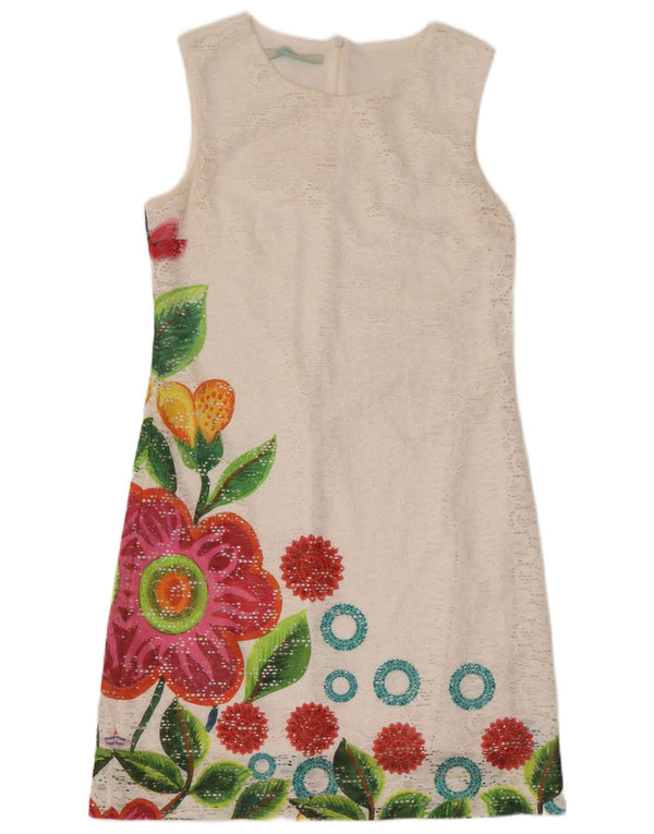 Desigual Abito tubino in pizzo senza maniche da donna EU 42 Large White Floral