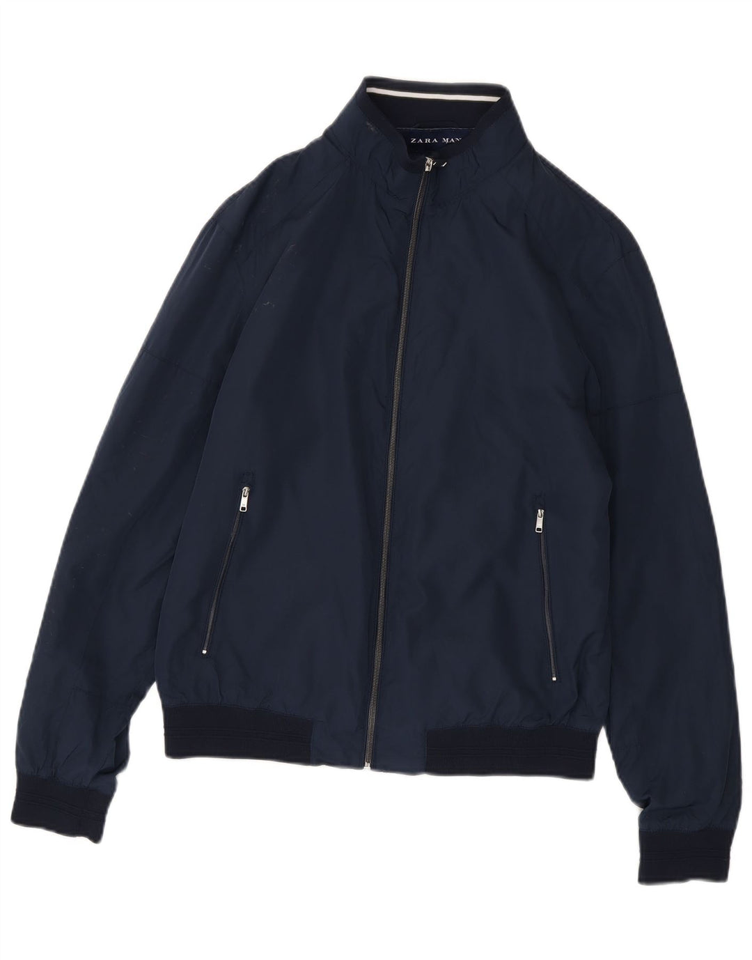 Zara Herren Bomberjacke UK 40 Large Marineblau Polyester