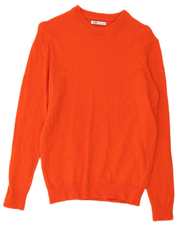 Zara Mens Crew Neck Jumper Sweater Small Orange