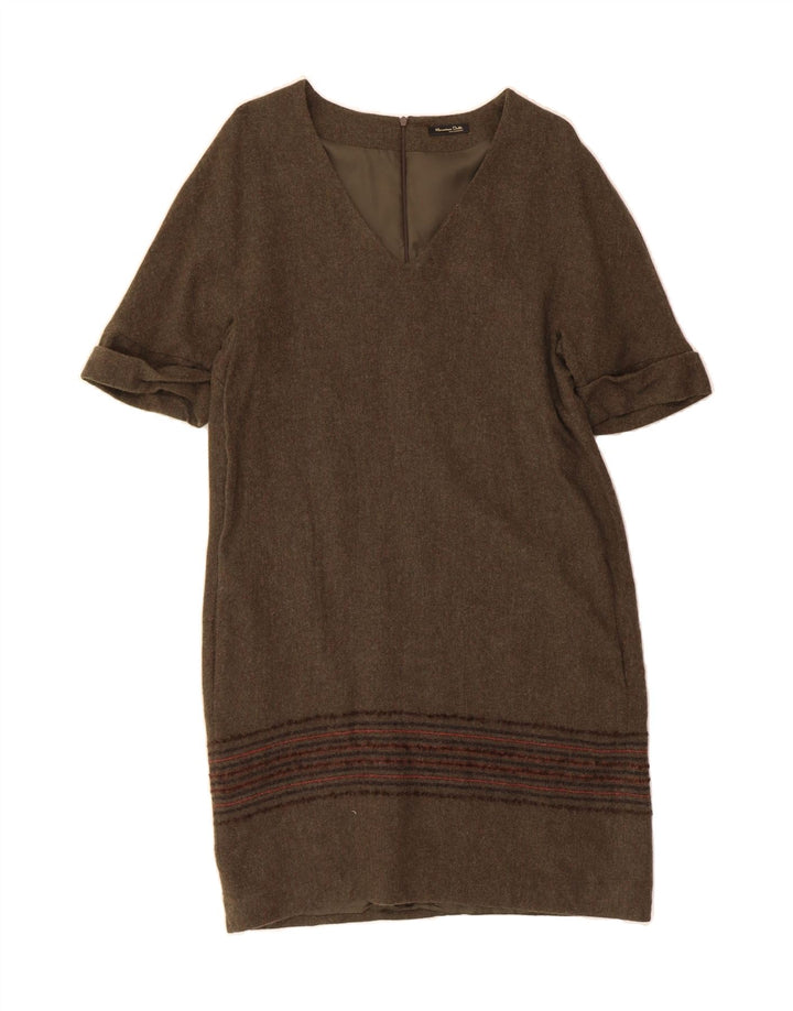 MASSIMO DUTTI Womens Loose Fit Basic Dress UK 10 Small Green Striped Vintage Massimo Dutti and Second-Hand Massimo Dutti from Messina Hembry 