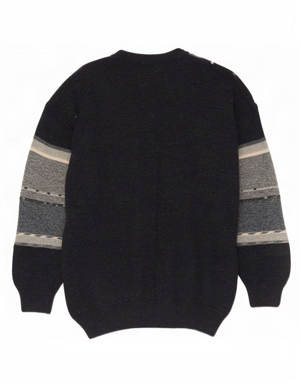 Maglione girocollo da uomo vintage girocollo in acrilico color block medio blu navy