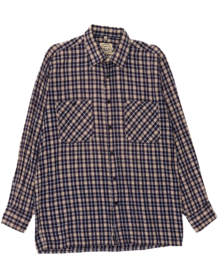 FOLLIE Mens Flannel Shirt Size 41/42 Large Blue Check
