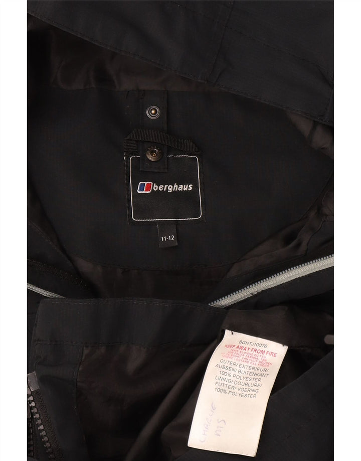 BERGHAUS Boys Hooded Rain Jacket 11-12 Years Navy Blue Polyester