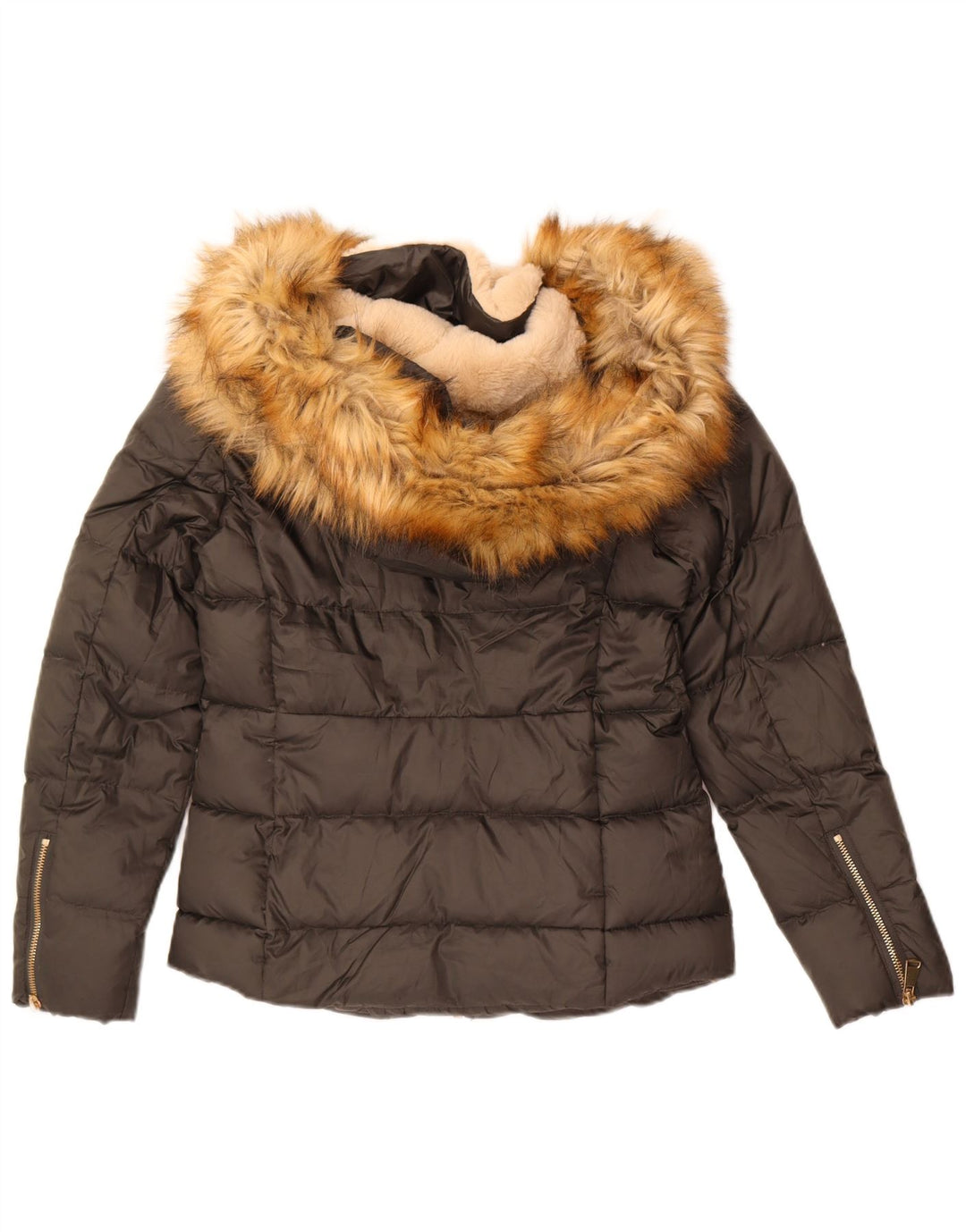 Zara Womens Hooded Padded Jacket UK 6 XS Grey Polyester
