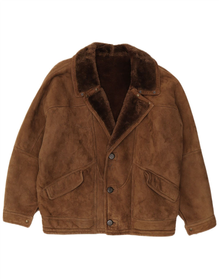 Jachetă vintage pentru bărbați din shearling UK 40 mare, maro, din shearling