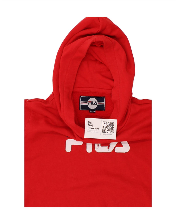 FILA Boys Graphic Hoodie Jumper 13-14 Years Red Polyester Vintage Fila and Second-Hand Fila from Messina Hembry 