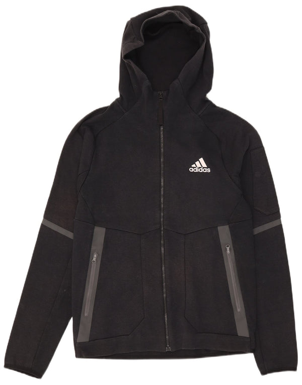 Adidas Mens Zip Hoodie Sweater UK 10 Small Black Colourblock Cotton