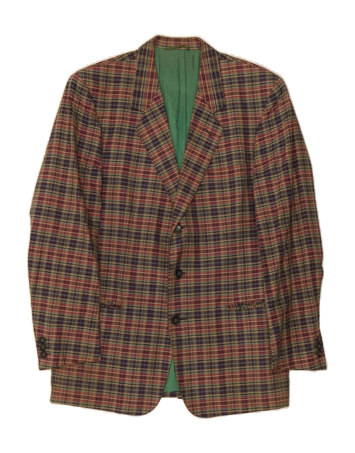 BROOKSFIELD Mens 3 Button Blazer Jacket UK 38 Medium Navy Blue Check Vintage Brooksfield and Second-Hand Brooksfield from Messina Hembry 