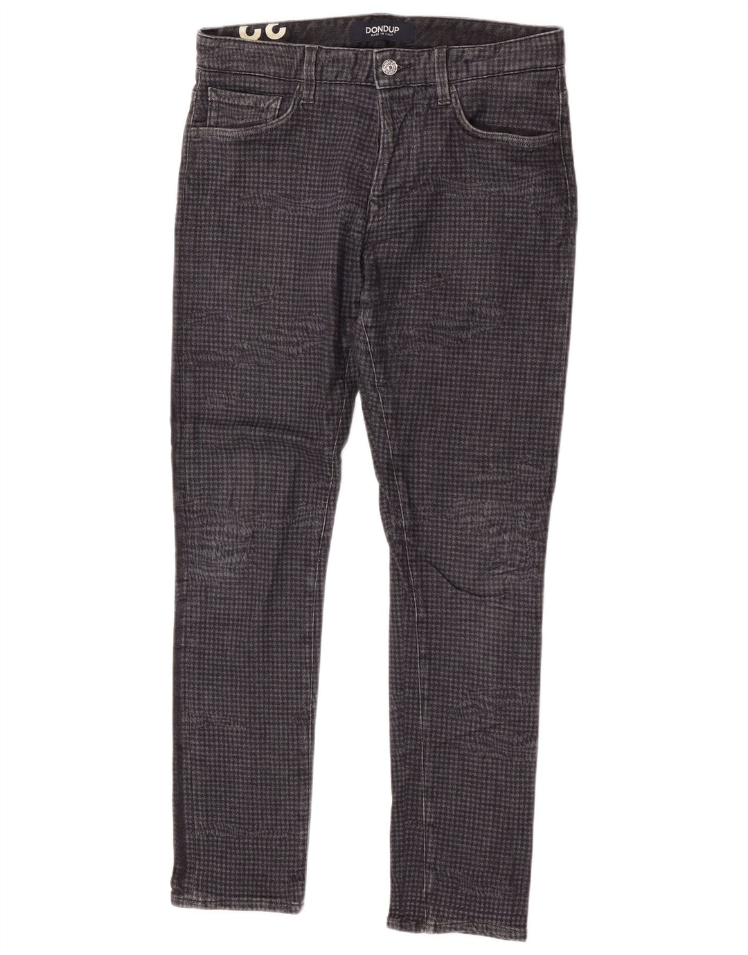 Dondup Mens Slim Jeans W32 L30 Cinza Houndstooth Algodão