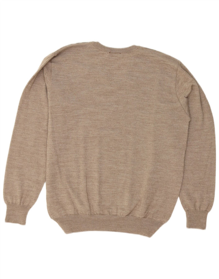 Les Corps Mens V-Neck Jumper Sweater Medium Beige Striped Wool
