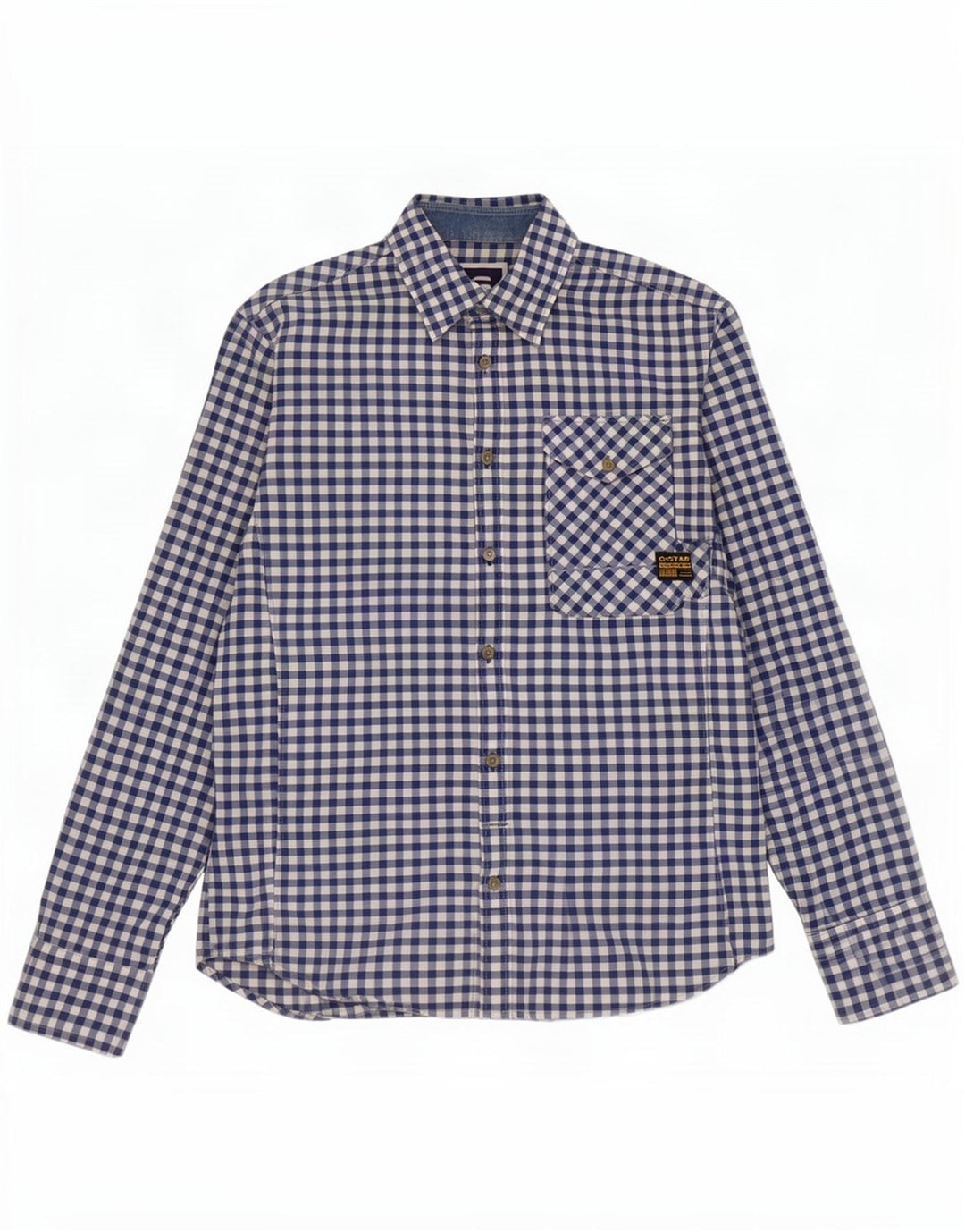 G-Star Mens Shirt Medium Blue Gingham Cotton