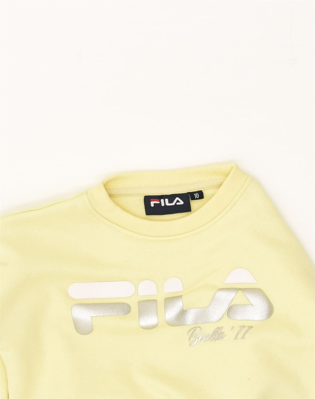 FILA Girls Graphic Crop Sweatshirt Jumper 9-10 Years Yellow Cotton | Vintage Fila | Thrift | Second-Hand Fila | Used Clothing | Messina Hembry 
