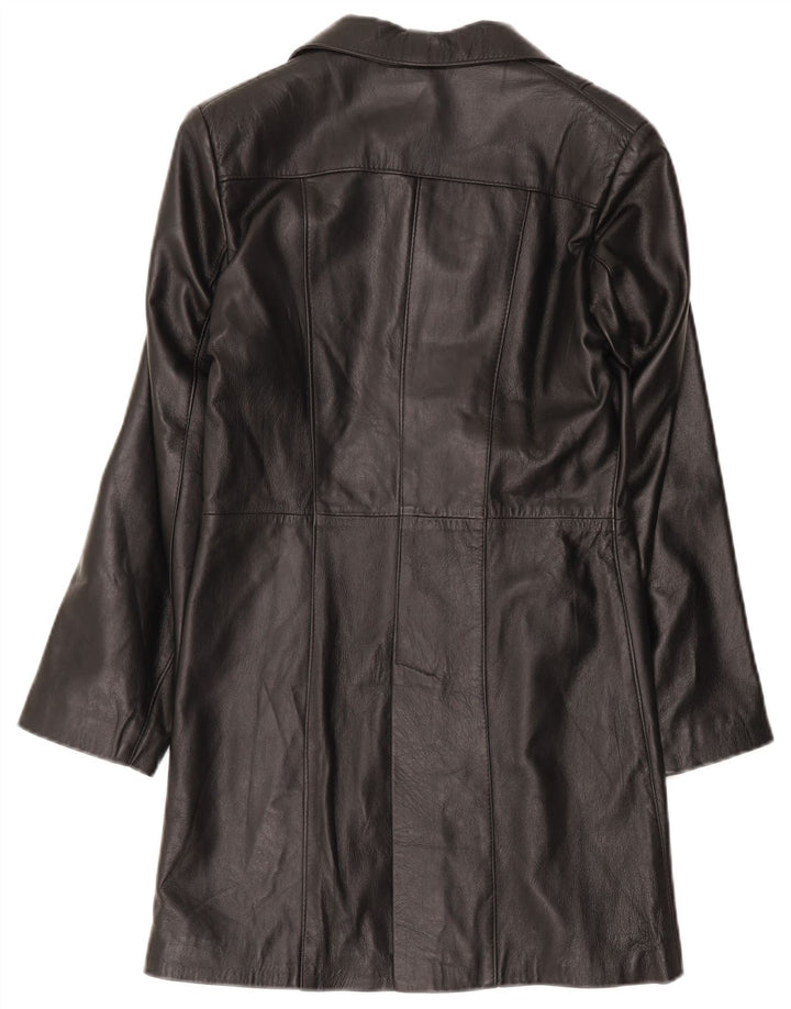 VINTAGE Womens Leather Coat IT 42 Medium Black Leather