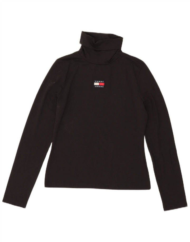 Tommy Hilfiger Womens Graphic Top Long Sleeve UK 14 Medium Black Polyester