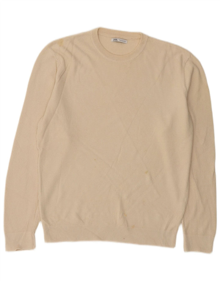Zara Mens Crew Neck Jumper Sweater Medium Off White Cotton
