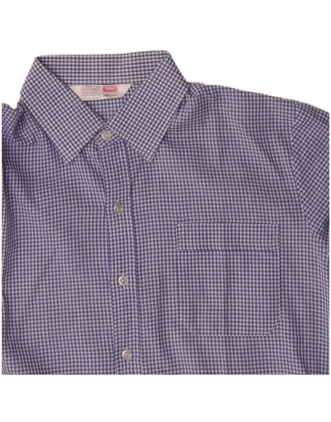 St Michael Mens Short Sleeve Shirt XL Blue Gingham Cotton