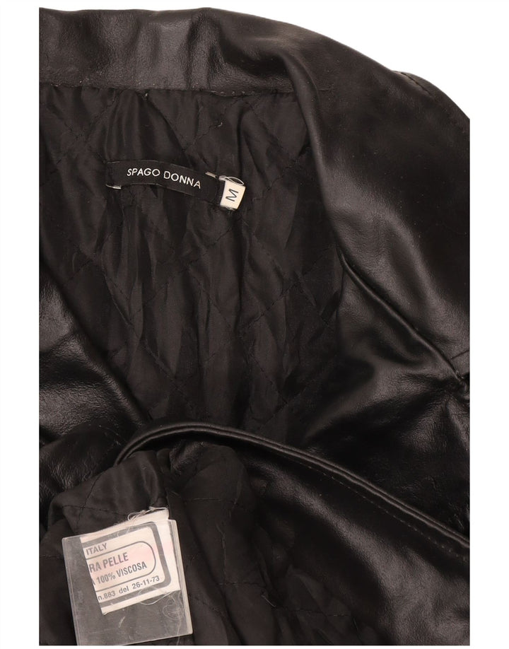 Vintage Damen Ledermantel UK 12 Mittelschwarzes Leder