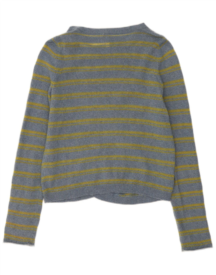 White Stuff Womens Open Cardigan Sweater UK 12 Medium Blue Striped Cotton