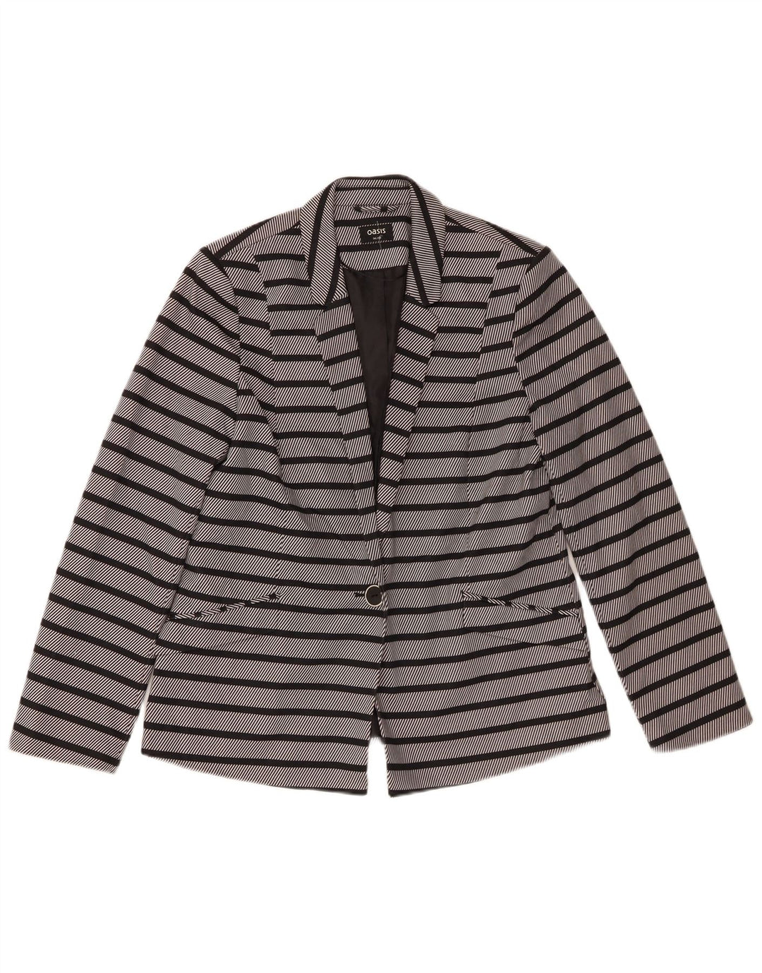 Chaqueta tipo blazer de 1 botón para mujer Oasis UK 44 Poliéster a rayas gris medio