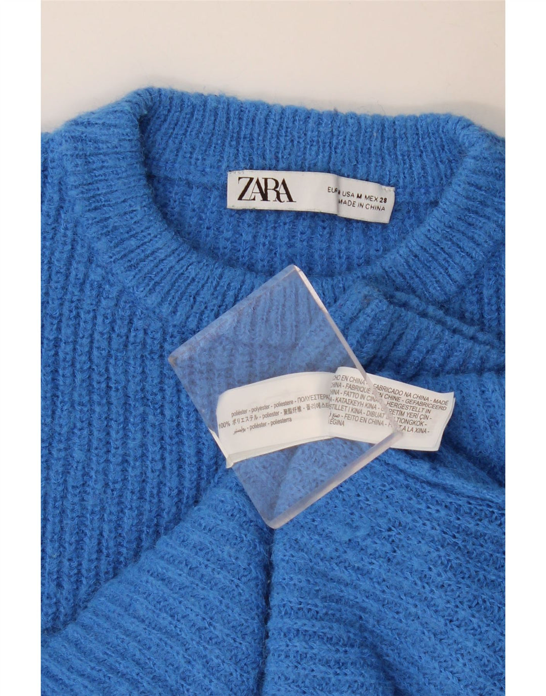 Zara Womens Crop Crew Neck Jumper Sweater UK 12 Medium Blue Polyester