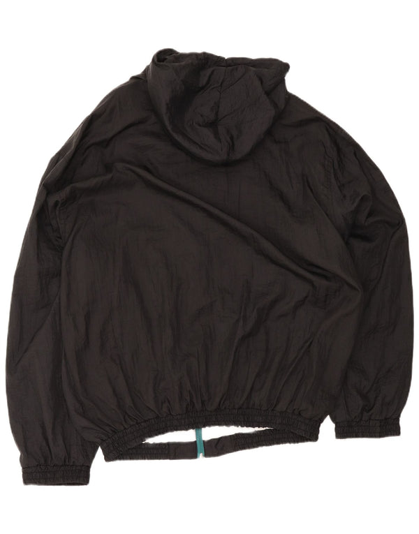 Vintage Mens Hooded Tracksuit Top Jacket XL Black Colourblock Polyamide