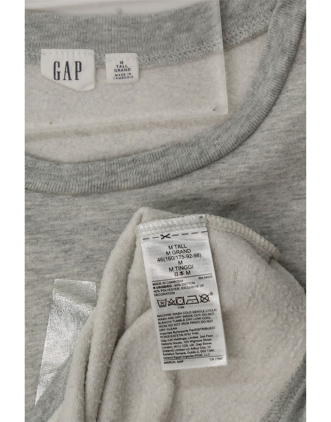GAP Kvinder høj grafisk sweatshirt trøje UK 14 mellemgrå bomuld