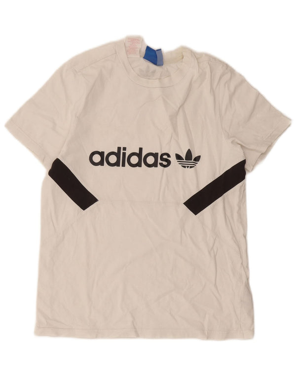 Adidas Boys Graphic T-Shirt Top 13-14 Years White Colourblock Cotton