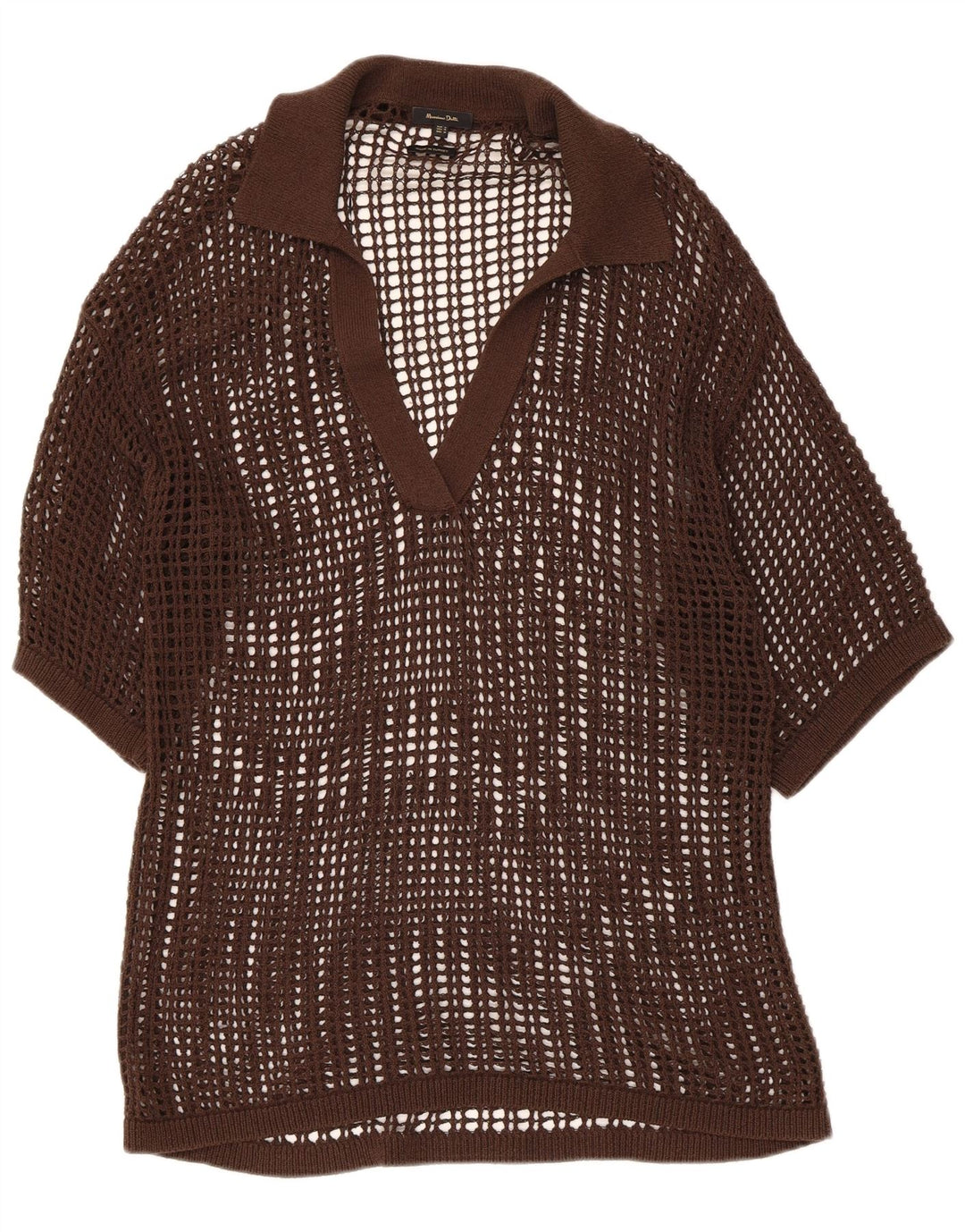 Massimo Dutti Womens See Through Crochet Blouse Top UK 14 Medium Brown