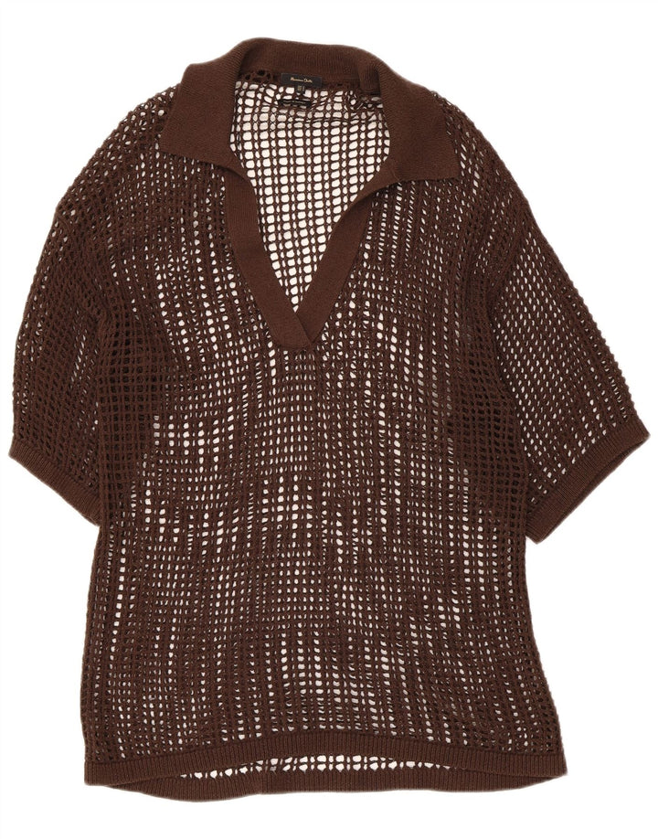 Massimo Dutti Womens See Through Crochet Blouse Top UK 14 Medium Brown