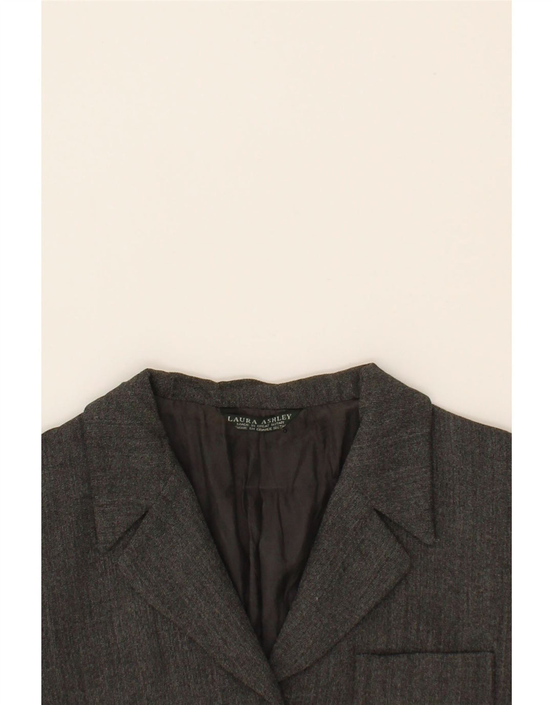 LAURA ASHLEY Womens 3 Button Blazer Jacket UK 12 Medium Grey Wool Vintage Laura Ashley and Second-Hand Laura Ashley from Messina Hembry 