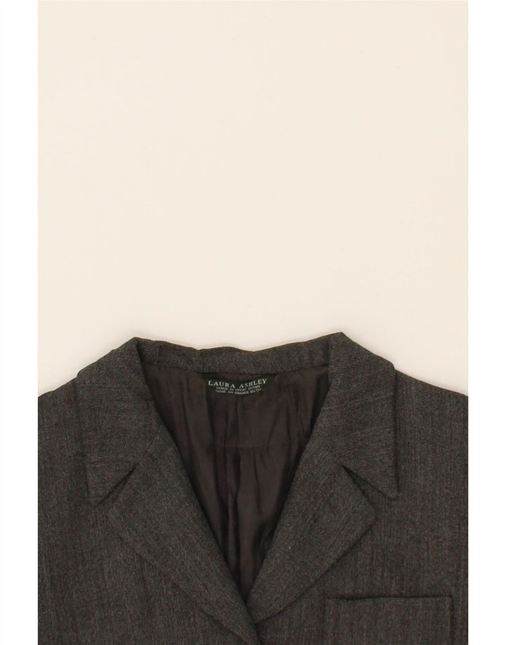 LAURA ASHLEY Womens 3 Button Blazer Jacket UK 12 Medium Grey Wool Vintage Laura Ashley and Second-Hand Laura Ashley from Messina Hembry 