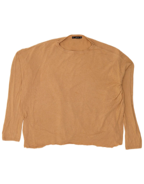 Zara Womens Oversized Crew Neck Jumper Sweater UK 14 Medium Beige