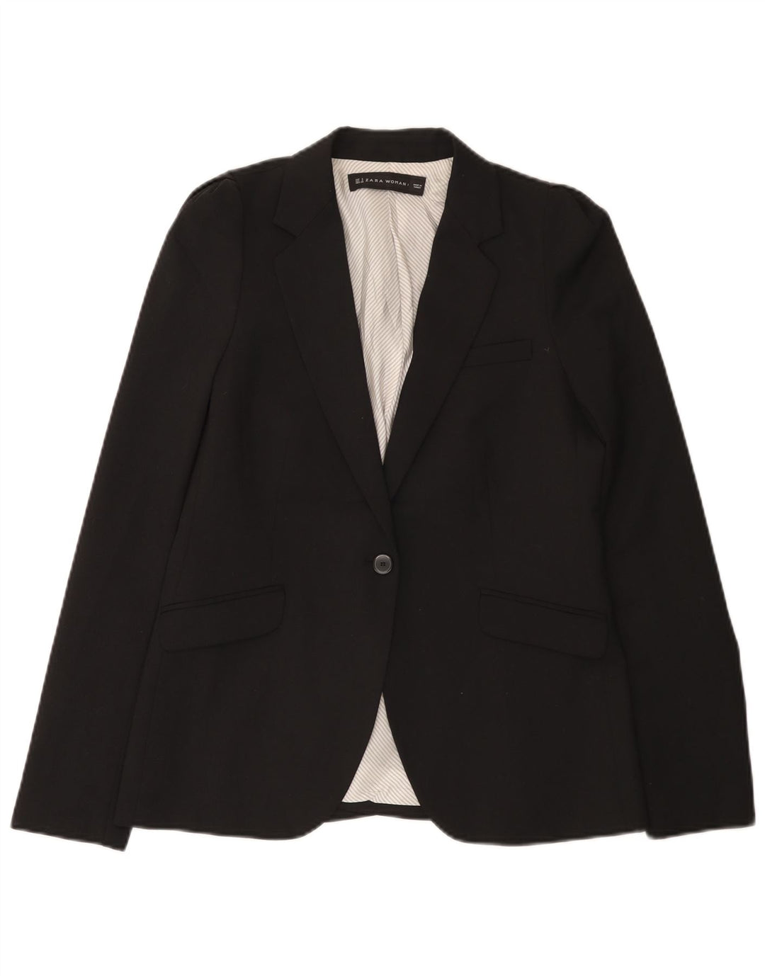 Zara Womens 1 Button Blazer Jacket UK 10 Small Black Polyester