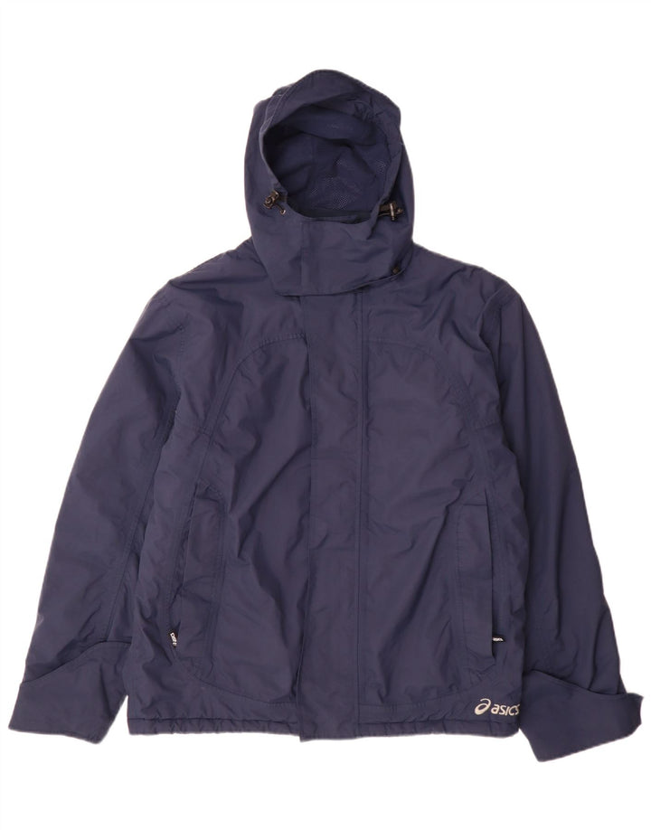 Asics Chaqueta cortavientos con capucha para hombre UK 38 Medium Azul marino Poliamida