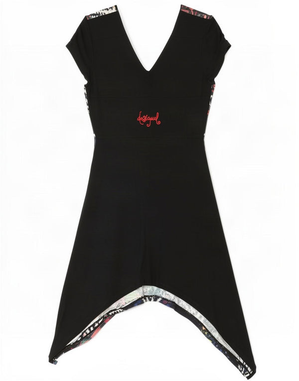 Desigual Abito tunica asimmetrico grafico da donna UK 10 Small Black Floral