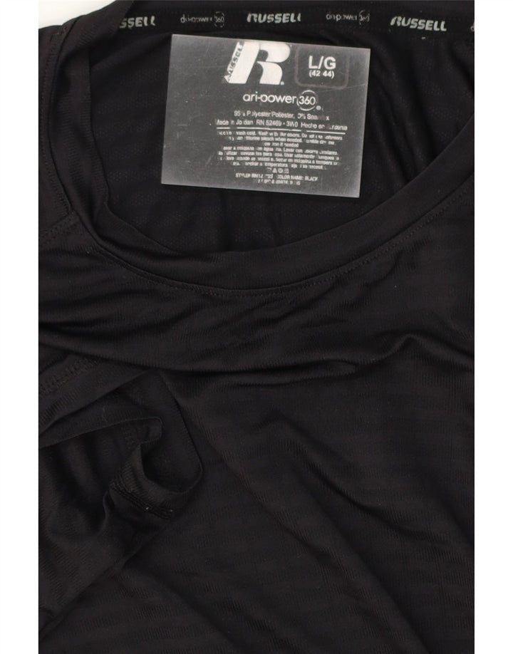 RUSSELL ATHLETIC Mens T-Shirt Top Large Black Striped Polyester Vintage Russell Athletic and Second-Hand Russell Athletic from Messina Hembry 