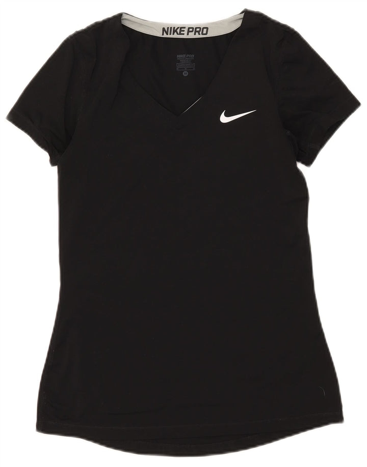 Nike Womens Dri Fit T-Shirt Top UK 12 Medium Black Polyester