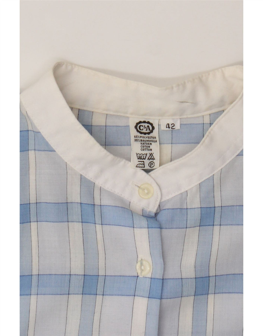 C & A Womens Short Sleeve Shirt IT 42 Medium Blue Check Polyester Vintage C & A and Second-Hand C & A from Messina Hembry 
