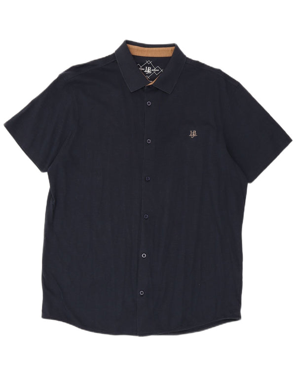 Harmont & Blaine Chemise à manches courtes pour homme Coupe régulière 3XL Bleu marine Coton